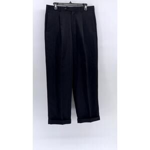 UNBRANDED Men's Black Solid Pleated Straight-Leg Cuffed Dress Pants SZ 33-34R